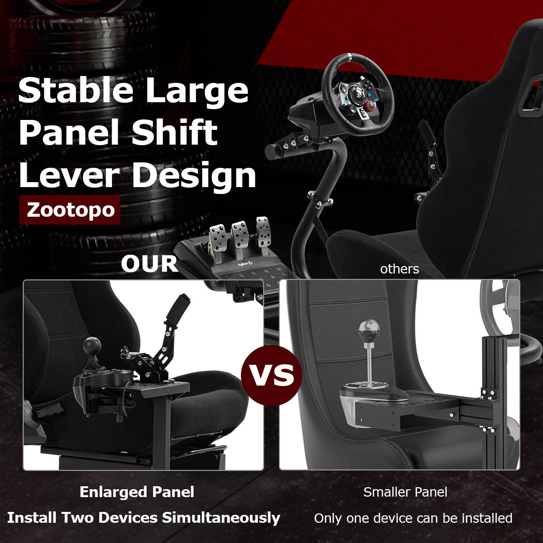 Zootopo Adjustable Racing Cockpit with Black Seat Fit for Logitech,Thrustmaster,G920,T500,Wheel Shifter Pedals Not Included