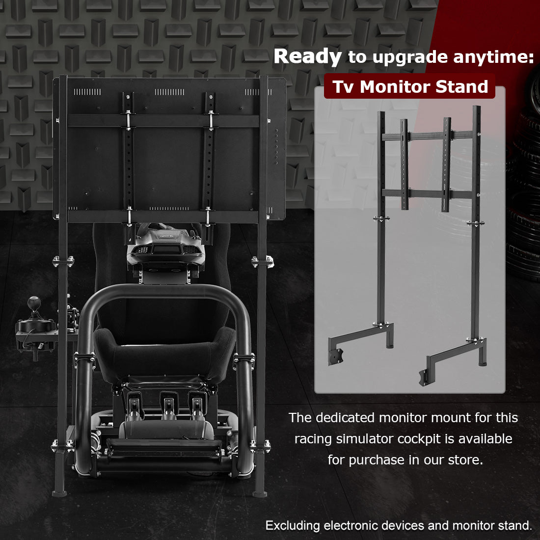 Zootopo Professional Racing Simulator Cockpit with Black Seat, Fit for Logitech G920/Thrustmaster/Moza, Streamlined Dual-arm Design, No Wheel, Pedals, Handbrake, and Monitor Stand