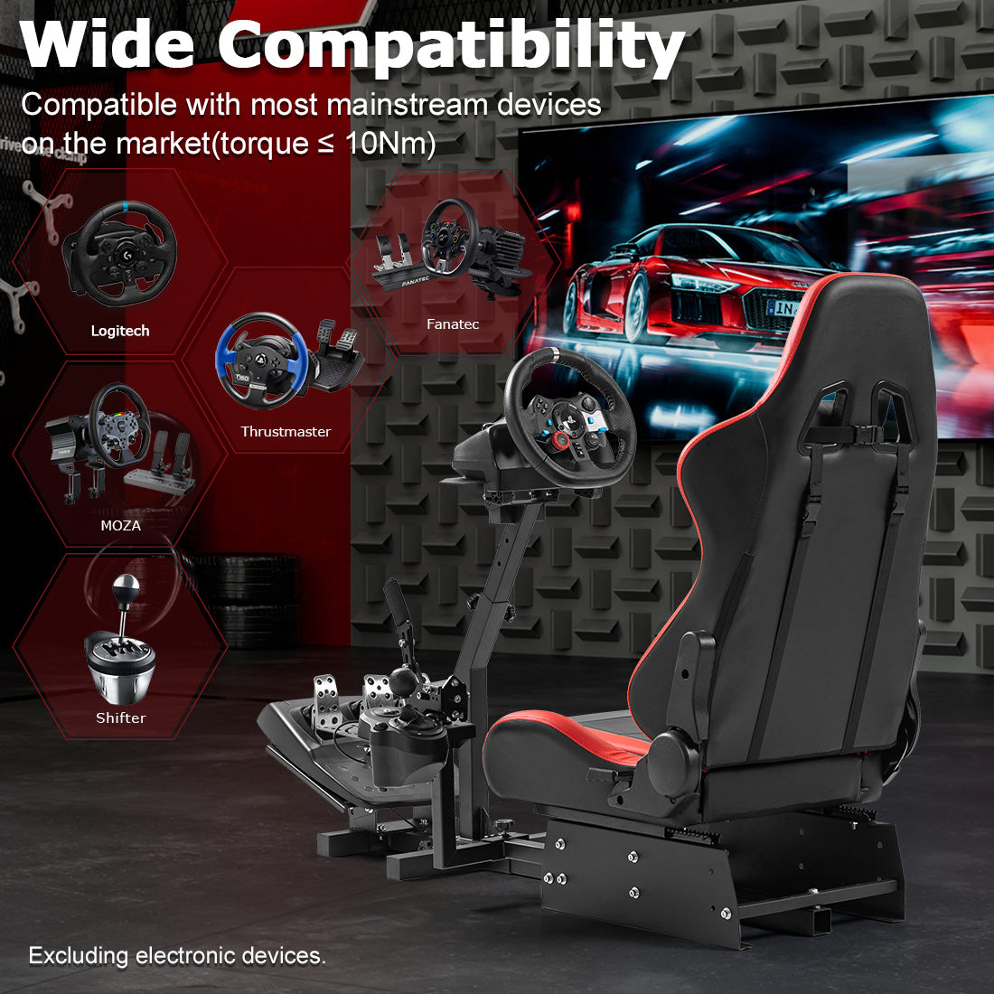 Zootopo Racing Simulator Cockpit with Red Seat Multi-level Adjustment Fit for Logitech/Thrustmaster/Fanatec G29,G920,G923&T300RS&CSL-DD One-Piece Cockpit,Wheel,Handbrake and Pedals Not Included