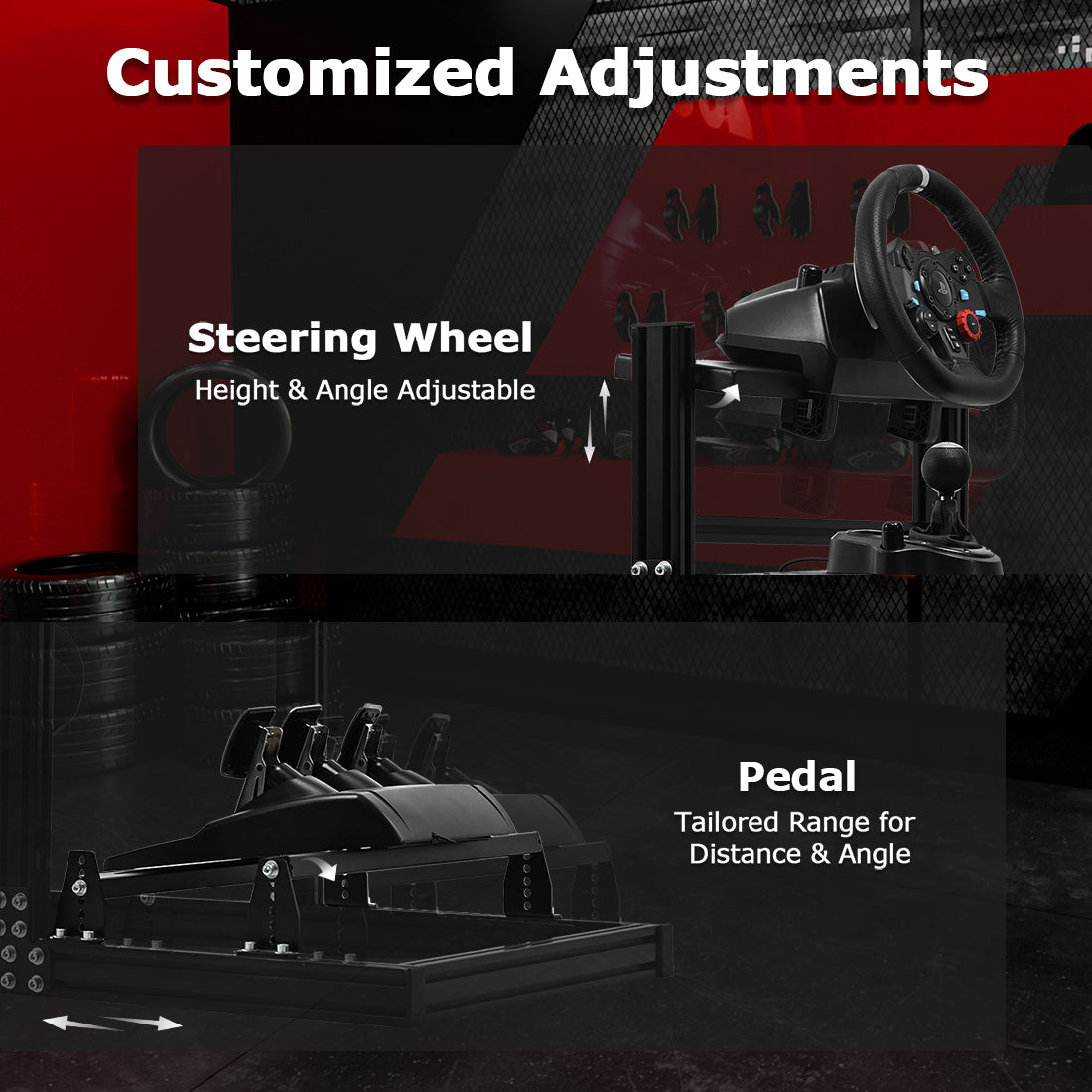 Zootopo 3060 Aluminum Profile Racing Simulator Cockpit with Red Seat and Triple-monitor Setup, Fit for Thrustmaster,for Fanatec,for Logitech G29 , Adjustable Driving Simulator Cockpit, Does Not Include Steering Wheel, Pedals, or Handbrake