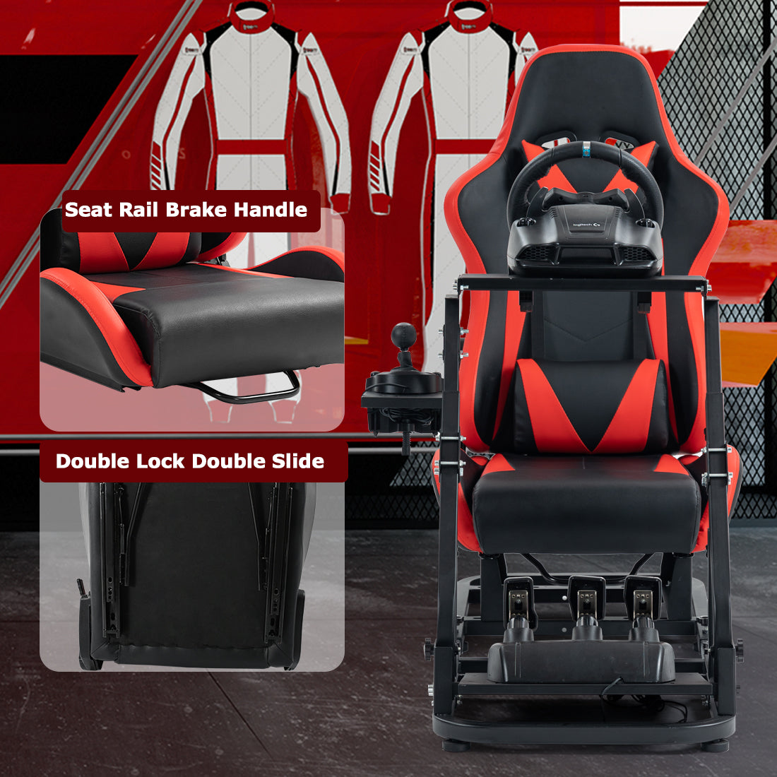 Zootopo Racing Simulator Cockpit with Red Seats, Fit for Logitech G923/G29/G920, Thrustmaster, Fanatec, Unlimited Adjustment,Not Included Shifter,Wheel,Pedals