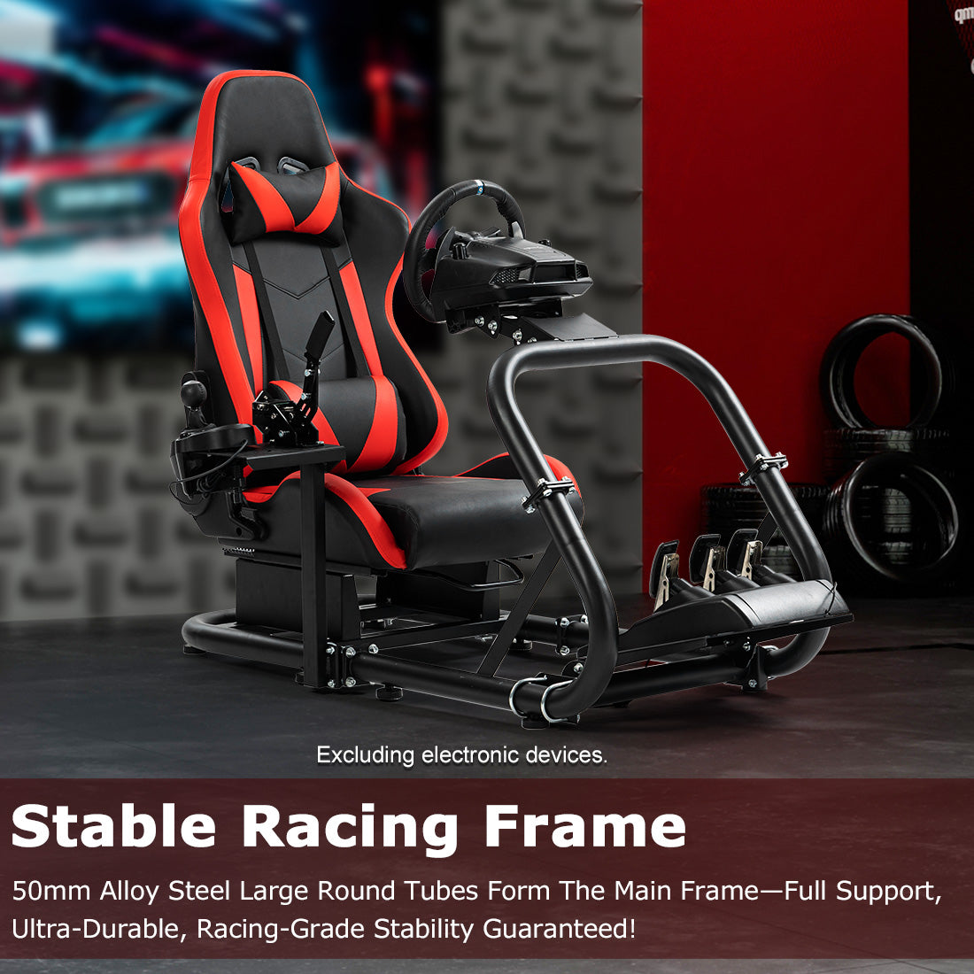 Zootopo Professional Racing Simulator Cockpit Frame with Red Seat, Fit for Logitech G920/Thrustmaster/Moza, Streamlined Dual-arm Design, No Wheel, Pedals, Handbrake and Monitor Stand