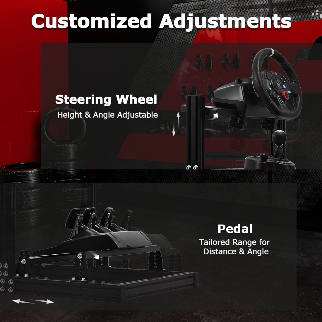 Zootopo Racing Simulator Cockpit with Triple-monitor Setup Crafted from 3060 Aluminum Profile, Fit for Thrustmaster，for Fanatec，for Logitech G29/GPro, Unlimited Adjustment,Not Include Steering Wheel,Pedals,Handbrake