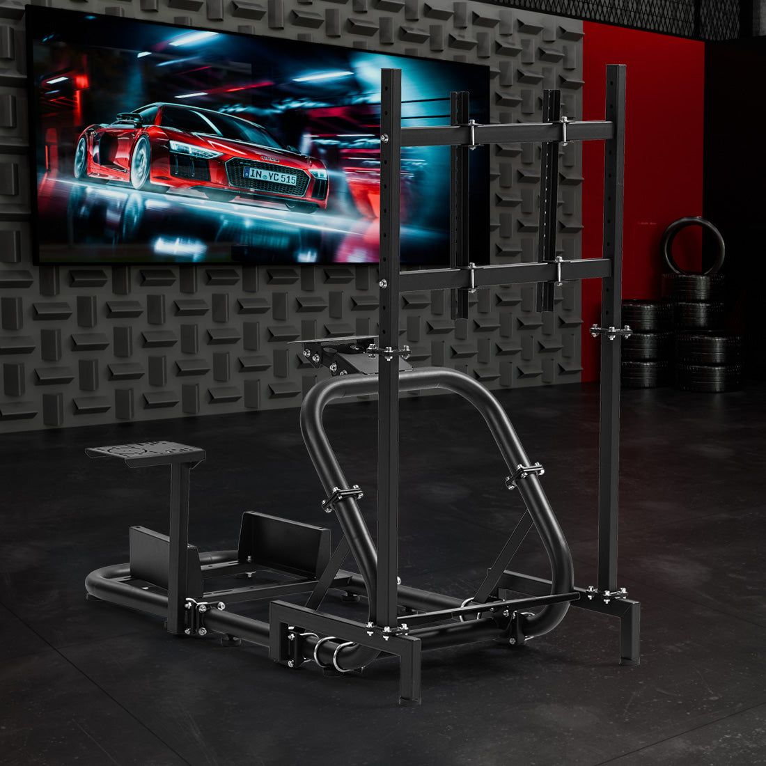 Zootopo Professional Racing Simulator Cockpit with Monitor Stand, Fit for Logitech G920/Thrustmaster/Moza, Streamlined Dual-arm Design, No Wheel, Pedals, Handbrake, Seat,and Monitor