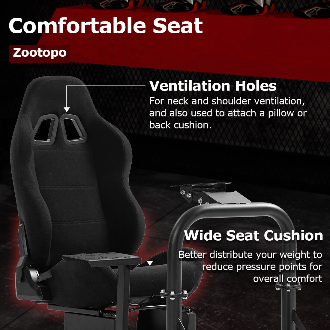 Zootopo Racing Driving Simulator Cockpit with Black Seat Stability Upgrade Fit for Logitech/Thrustmaster/Fanatec G27,G29,G920,G923,T300RS &CSL-DD Wheel Frame,No Steering Wheel,Pedal,Handbrake