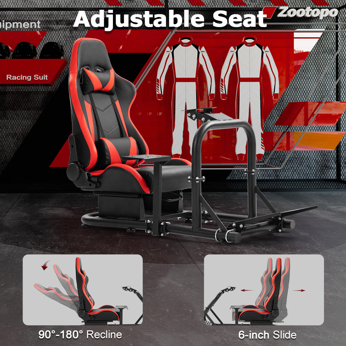 Zootopo G920 Racing Simulator Cockpit with Red Seat Frame Large Round Tube Stable and Adjustable Racing Wheel Stand Fit for Logitech G25 G27 G29 G920 Thrustmaster T80 T150 Wheel, Pedals and Shifter Not Include