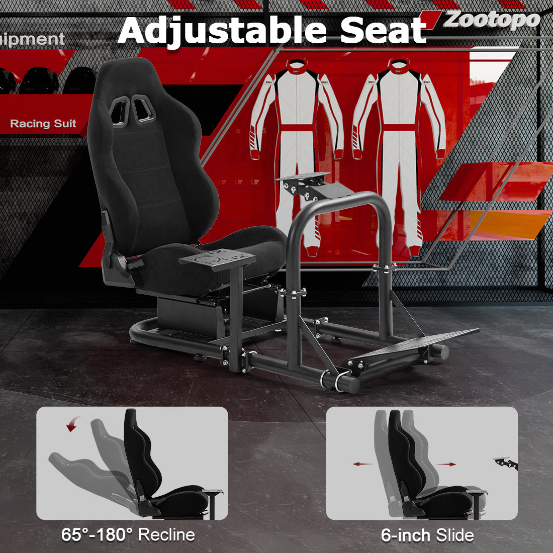 Zootopo Racing Driving Simulator Cockpit with Black Seat Stability Upgrade Fit for Logitech/Thrustmaster/Fanatec G27,G29,G920,G923,T300RS &CSL-DD Wheel Frame,No Steering Wheel,Pedal,Handbrake