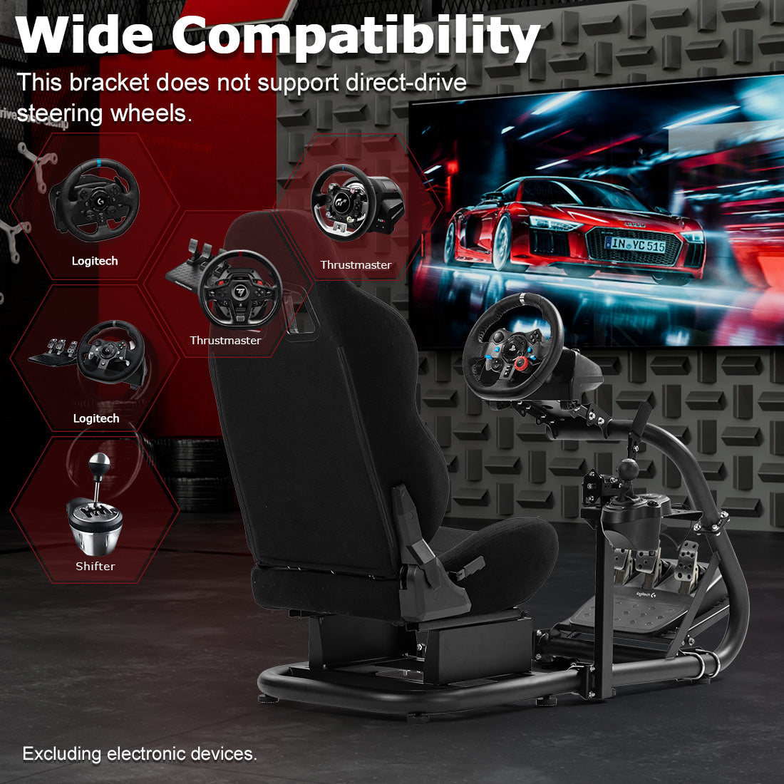 Zootopo Adjustable Racing Cockpit with Black Seat Fit for Logitech,Thrustmaster,G920,T500,Wheel Shifter Pedals Not Included