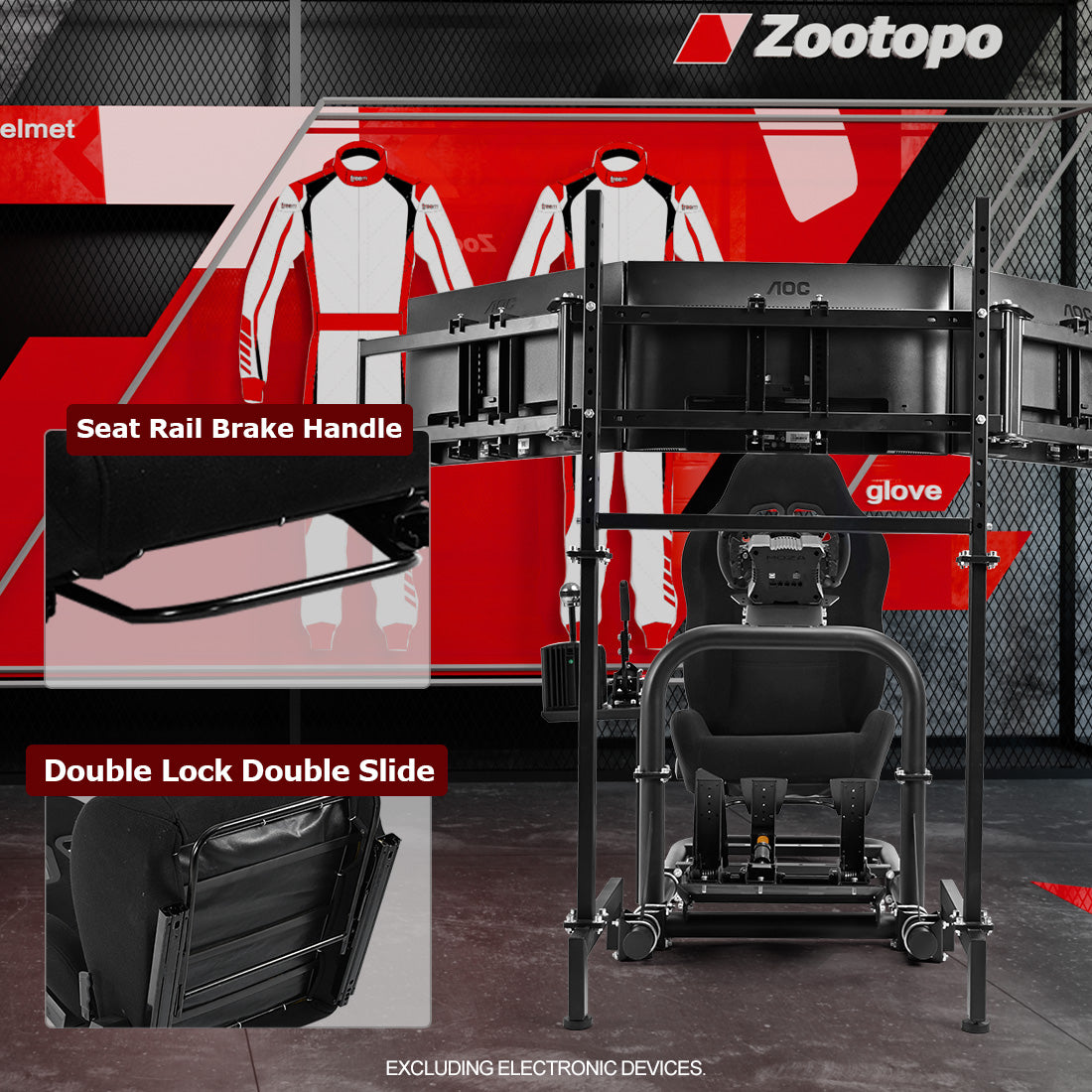 Zootopo Racing Sim Cockpit with Triple Monitor Mount and Seat Fits for Logitech/Thrustmaster/Fanatec/Moza G29 G920 G923 CSL-DD T248 Wheel Shifter Pedals  TV NOT Included