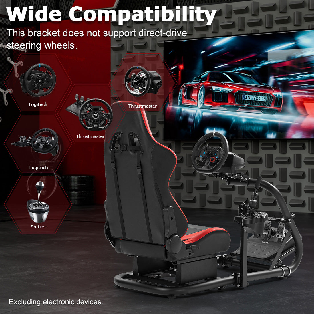 Zootopo Adjustable Racing Cockpit Red Seat Fit for Logitech, Thrustmaster,G923,G920,Wheel Shifter Pedals Not Included