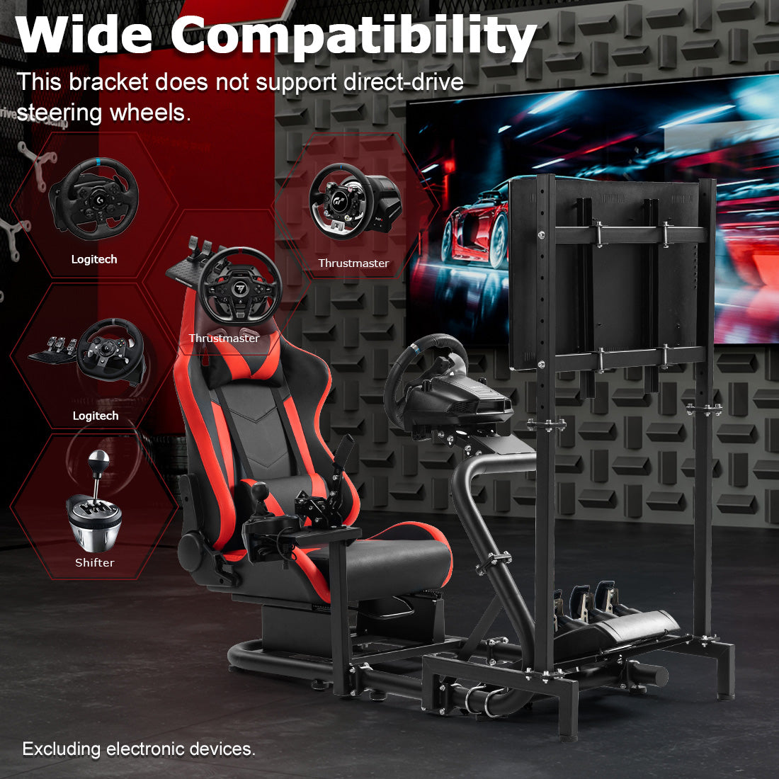 Zootopo Racing Cockpit with TV Stand & Red Seat Fit for Logitech, Thrustmaster,G27,G920,T500,Wheel Shifter Pedals Not Included