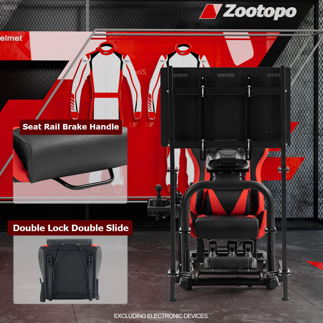 Zootopo Adjustable Racing Cockpit with TV Stand Seat Fit for Logitech,Thrustmaster,Fanatec,G920,T500,Wheel Shifter Pedals NOT Included