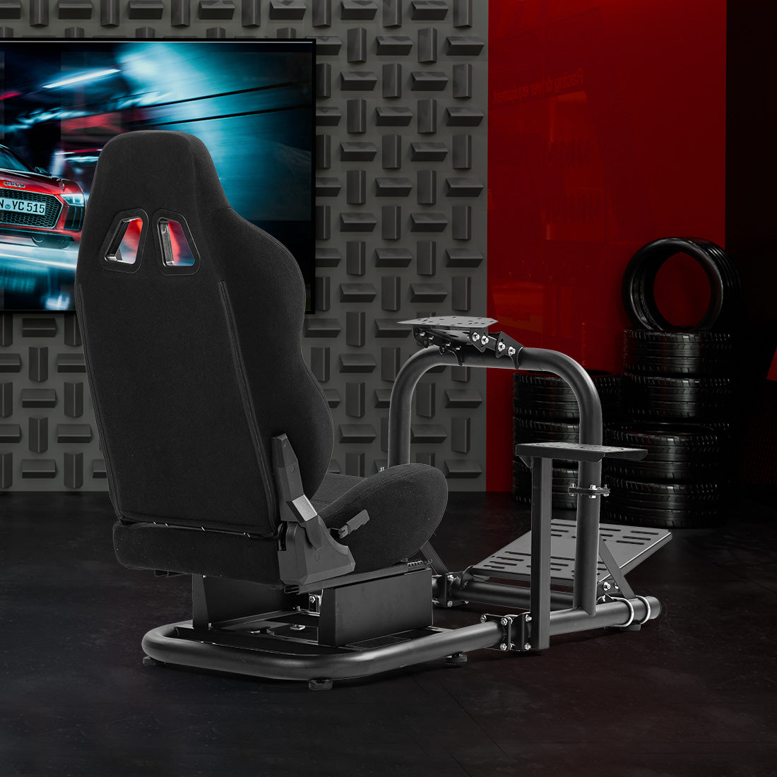 Zootopo Racing Driving Simulator Cockpit with Black Seat Stability Upgrade Fit for Logitech/Thrustmaster/Fanatec G27,G29,G920,G923,T300RS &CSL-DD Wheel Frame,No Steering Wheel,Pedal,Handbrake
