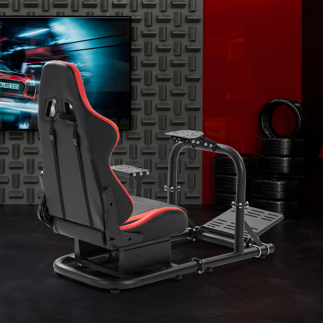 Zootopo G920 Racing Simulator Cockpit with Red Seat Frame Large Round Tube Stable and Adjustable Racing Wheel Stand Fit for Logitech G25 G27 G29 G920 Thrustmaster T80 T150 Wheel, Pedals and Shifter Not Include