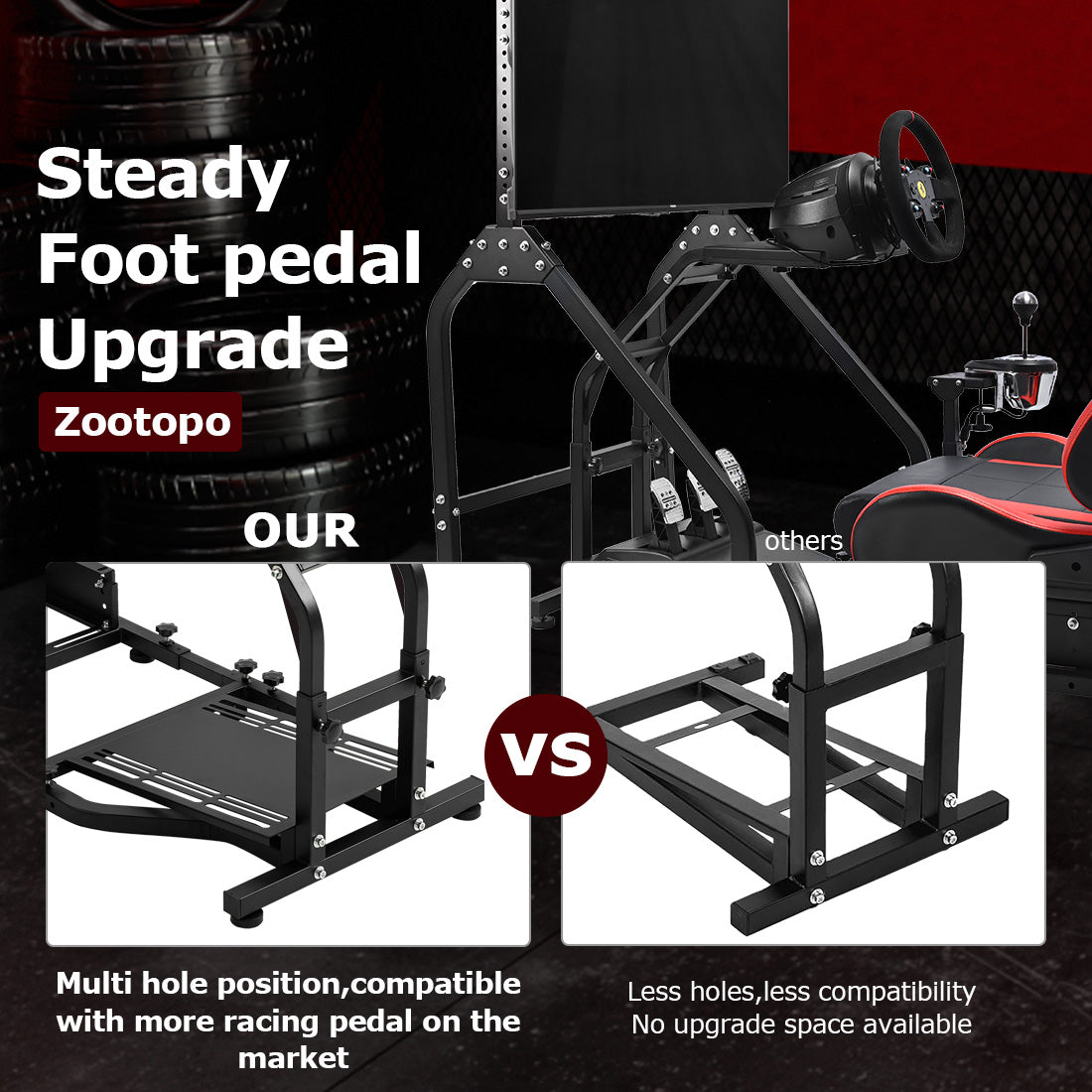 Zootopo Adjustable Racing Sim Cockpit with Red Seat Unobstructed Design for Both Legs Fit for Logitech/Thrustmaster G29 G923 G25 T80 T150 Racing Wheel Cockpit with Monitor Stand Not Include Steering Wheel,Pedals,Handbrake