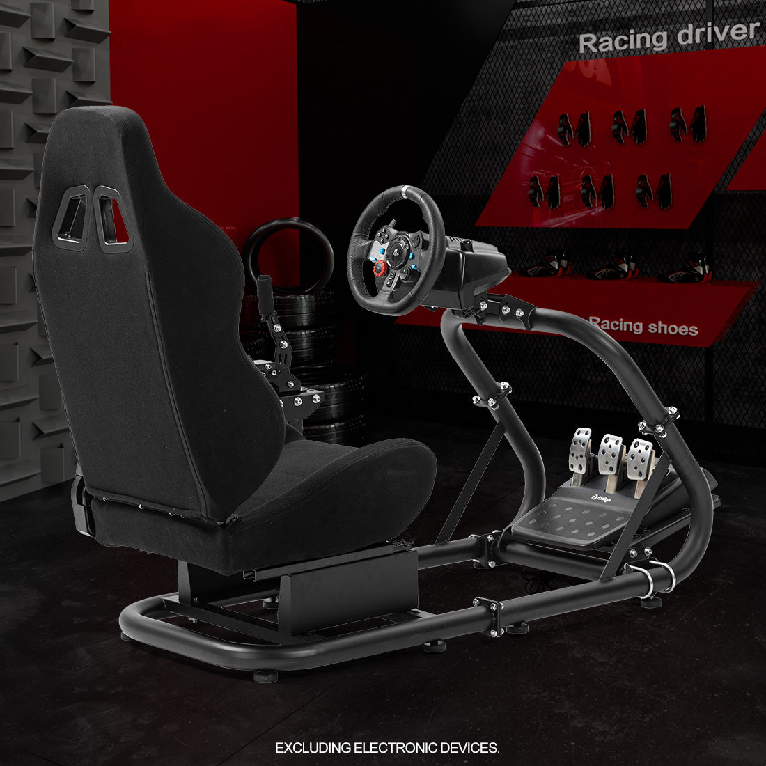 Zootopo Professional Racing Simulator Cockpit with Black Seat, Fit for Logitech G920/Thrustmaster/Moza, Streamlined Dual-arm Design, No Wheel, Pedals, Handbrake, and Monitor Stand