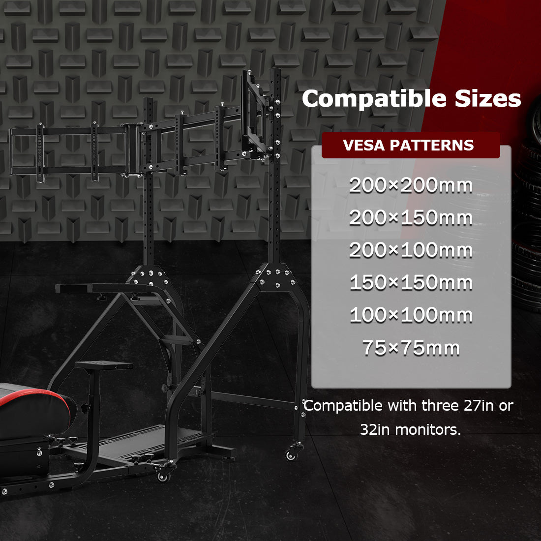 Zootopo Adjustable Racing Sim Cockpit with Red Seat Unobstructed Design for Both Legs Fit for Logitech/Thrustmaster G29 G923 G25 T80 T150 Racing Wheel Cockpit with Triple Monitor Stand Not Include Steering Wheel,Pedals,Handbrake