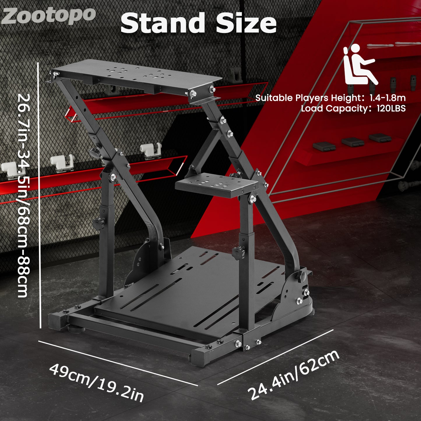 Zootopo G923 Racing Steering Wheel Stand with Reinforcement Bar Fit for Logitech Thrustmaster G27,G29,G920 T300RS,T80,T150 Driving Simulator Stand, Not Include Steering Wheel,Pedals,Handbrake