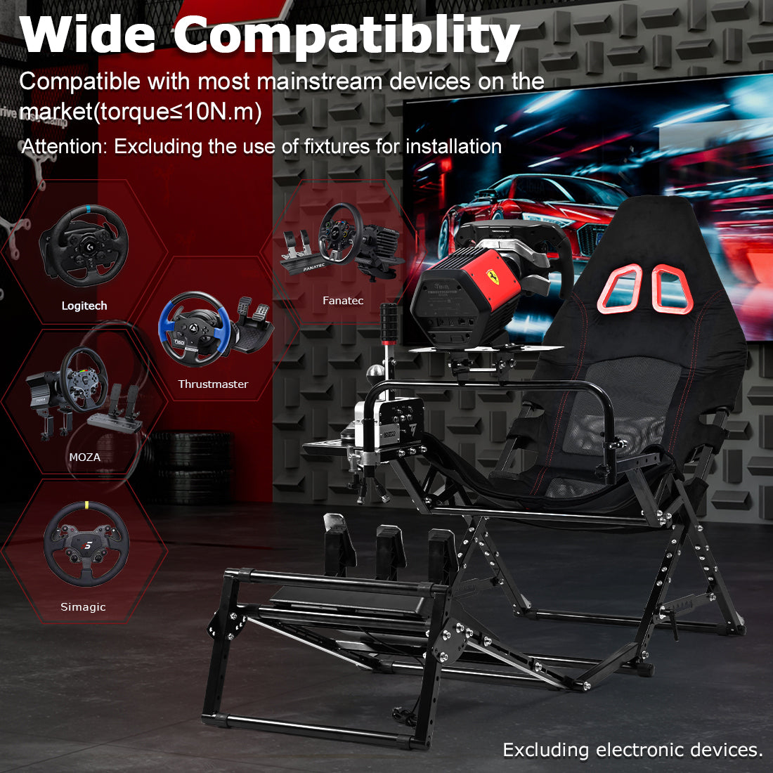 Zootopo Foldable X-Design Rig Racing Simulator Cockpit Frame  With Seat- Direct Drive Compatible Fit for Logitech/Thrustmaster/Fanatec G29 G920 G923 T248 T300 Not Included Wheel Shifter and Pedals