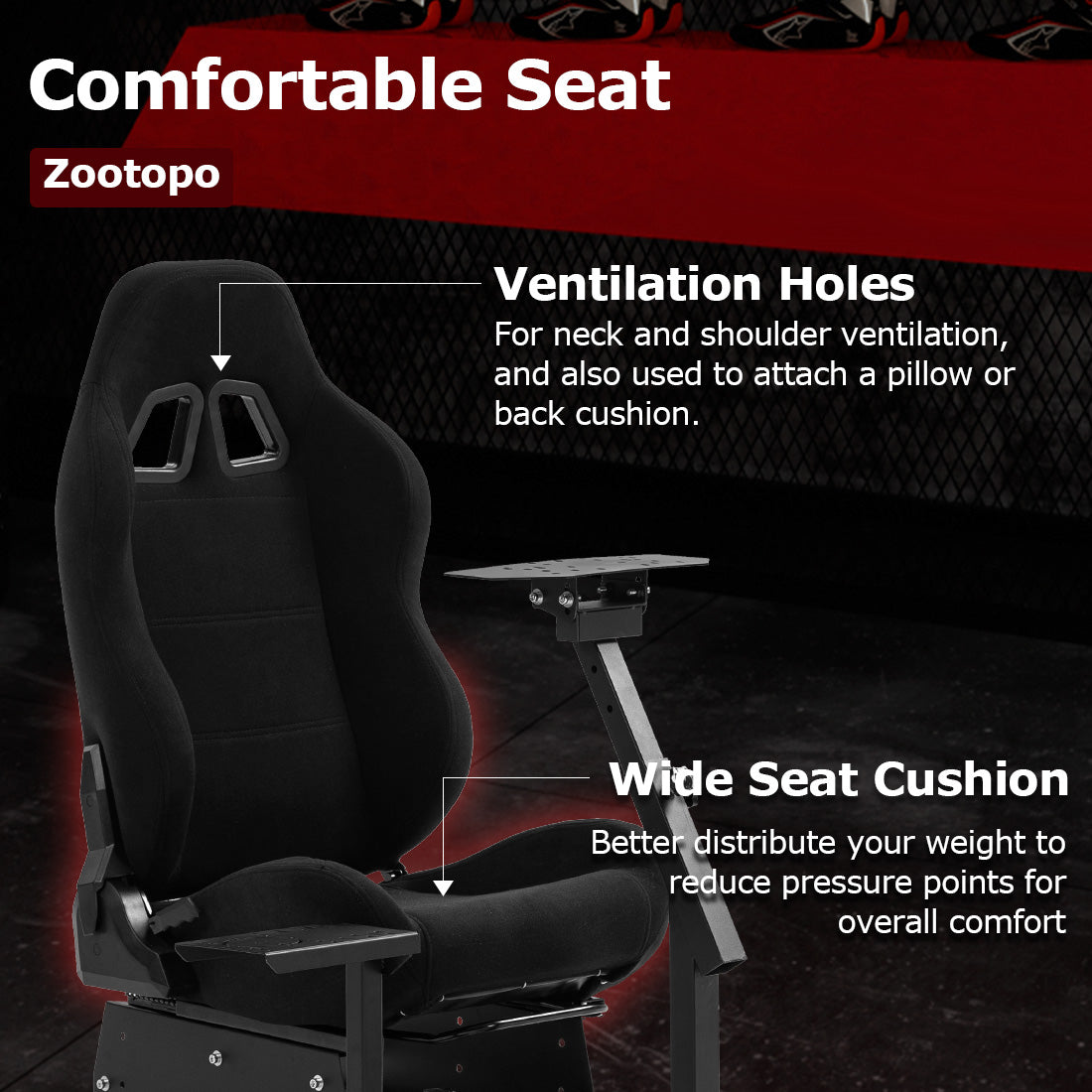 Zootopo Racing Simulator Cockpit with BlackSeat Multi-level Adjustment Fit for Logitech/Thrustmaster/Fanatec G29,G920,G923&T300RS&CSL-DD One-Piece Cockpit,Wheel,Handbrake and Pedals Not Included