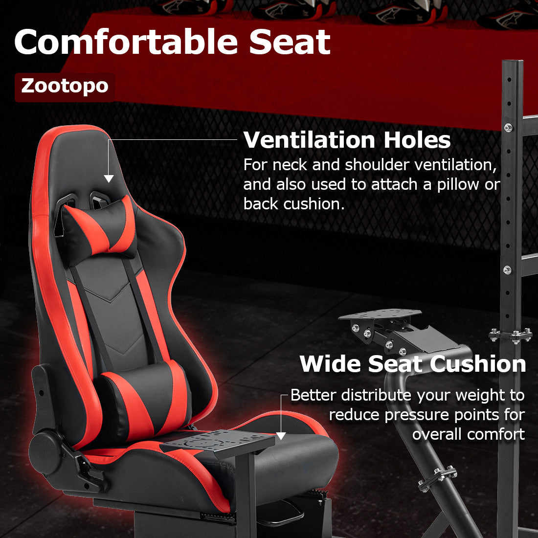 Zootopo Racing Cockpit with TV Stand &Red Seat Fit for Logitech,Thrustmaster G27 G920 T500 Wheel Shifter Pedals Not Included
