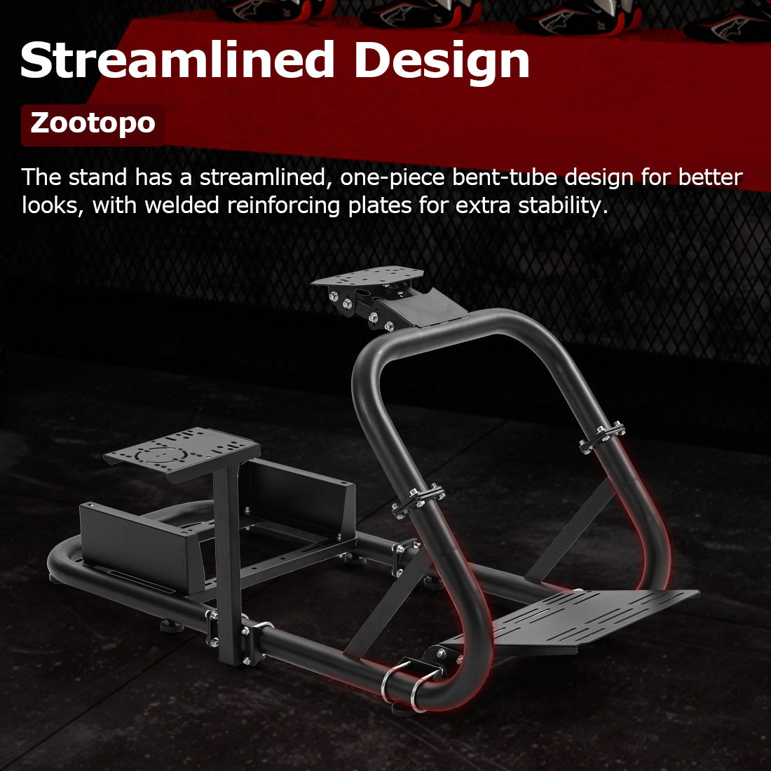 Zootopo Professional Racing Simulator Cockpit Frame Large Round Tube, Fit for Logitech G920/Thrustmaster/Moza, Streamlined Dual-arm Design, No Wheel, Pedals, Handbrake, Seat and Monitor Stand
