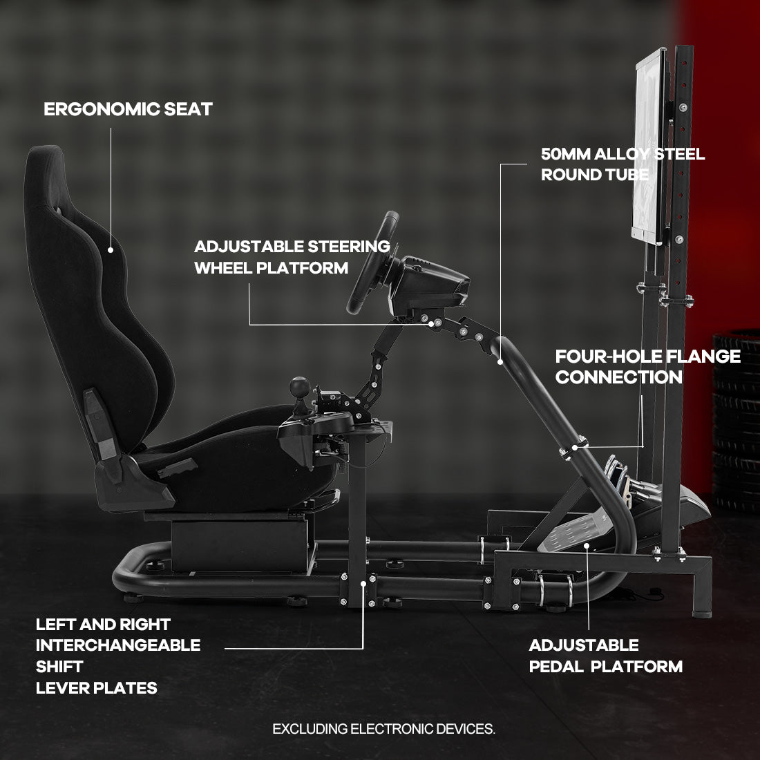Zootopo Racing Cockpit with TV Stand &Black Seat Fit for Logitech,Thrustmaster,G25,G920,T500,Wheel Shifter Pedals Not Included