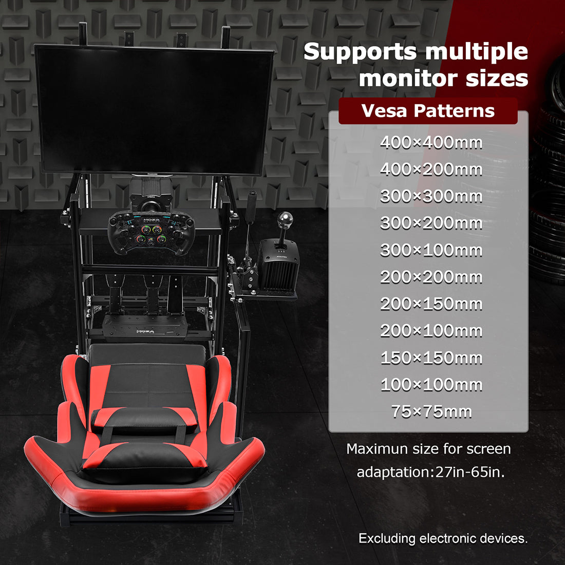Zootopo Racing Simulator Cockpit with Red Seat and Monitor Mount, crafted from 3060 Aluminum Profile,Fit for Thrustmaster/Fanatec/Logitech G29 GPro, Unlimited Adjustment,Not Include Steering Wheel,Pedals,Handbrake