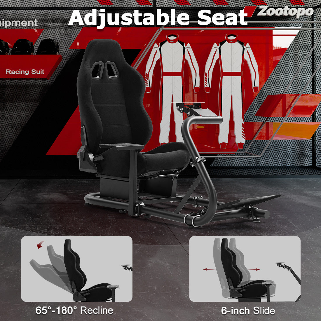 Zootopo Adjustable Racing Cockpit with Black Seat Fit for Logitech,Thrustmaster,G920,T500,Wheel Shifter Pedals Not Included