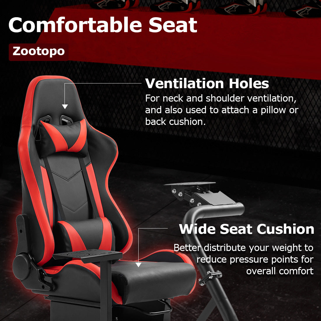 Zootopo Adjustable Racing Cockpit Red Seat Fit for Logitech, Thrustmaster,G923,G920,Wheel Shifter Pedals Not Included