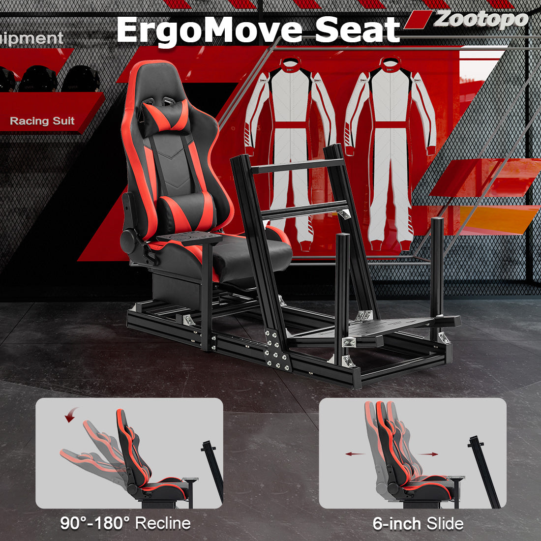 Zootopo 8040 Aluminum Profile Racing Simulaor Cockpit Simulator with Red Seat Fit for Logitech/Thrustmaster/Fanatec/Moza G920,G923 Professional&Expandability,F1 Truck,No Handbrake,Pedals,Steering Wheel