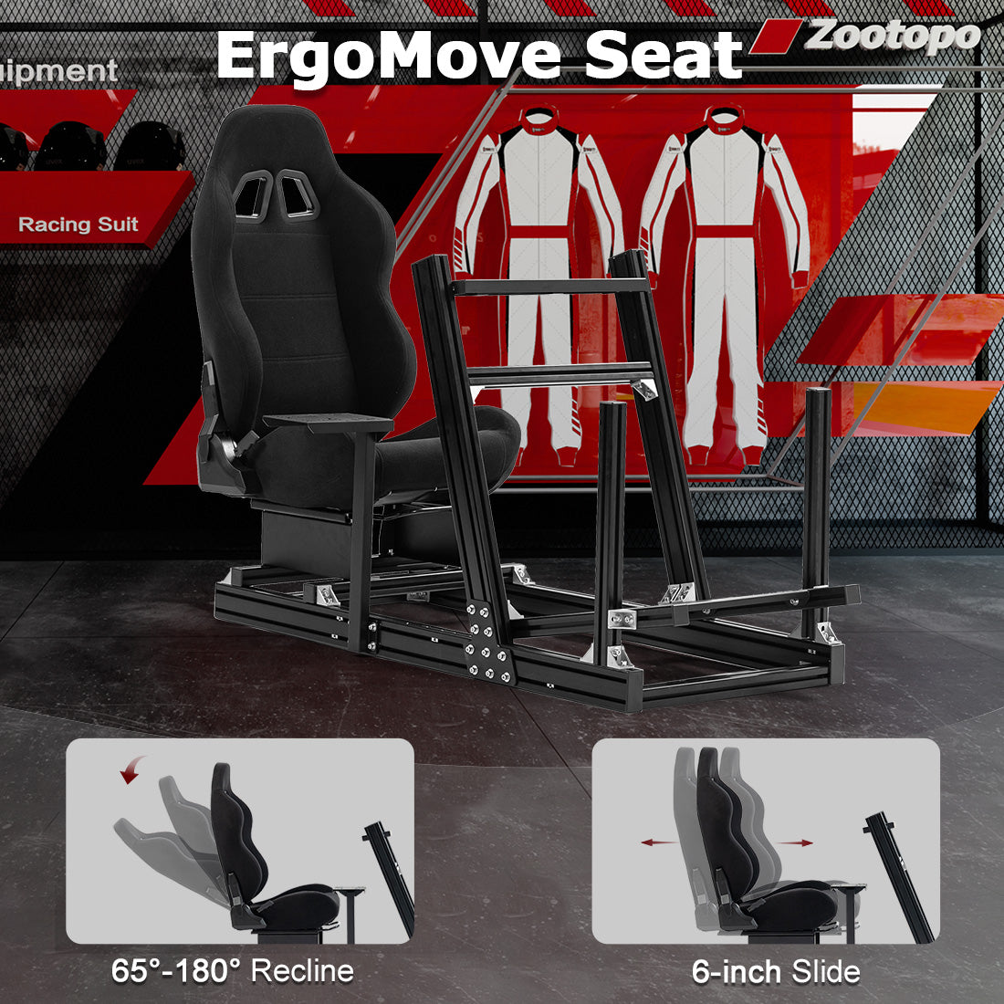 Zootopo 8040 Aluminum Profile Racing Simulaor Cockpit Simulator with Black Seat Fit for Logitech/Thrustmaster/Fanatec/Moza G920,G923 Professional&Expandability,F1 Truck,No Handbrake,Pedals,Steering Wheel