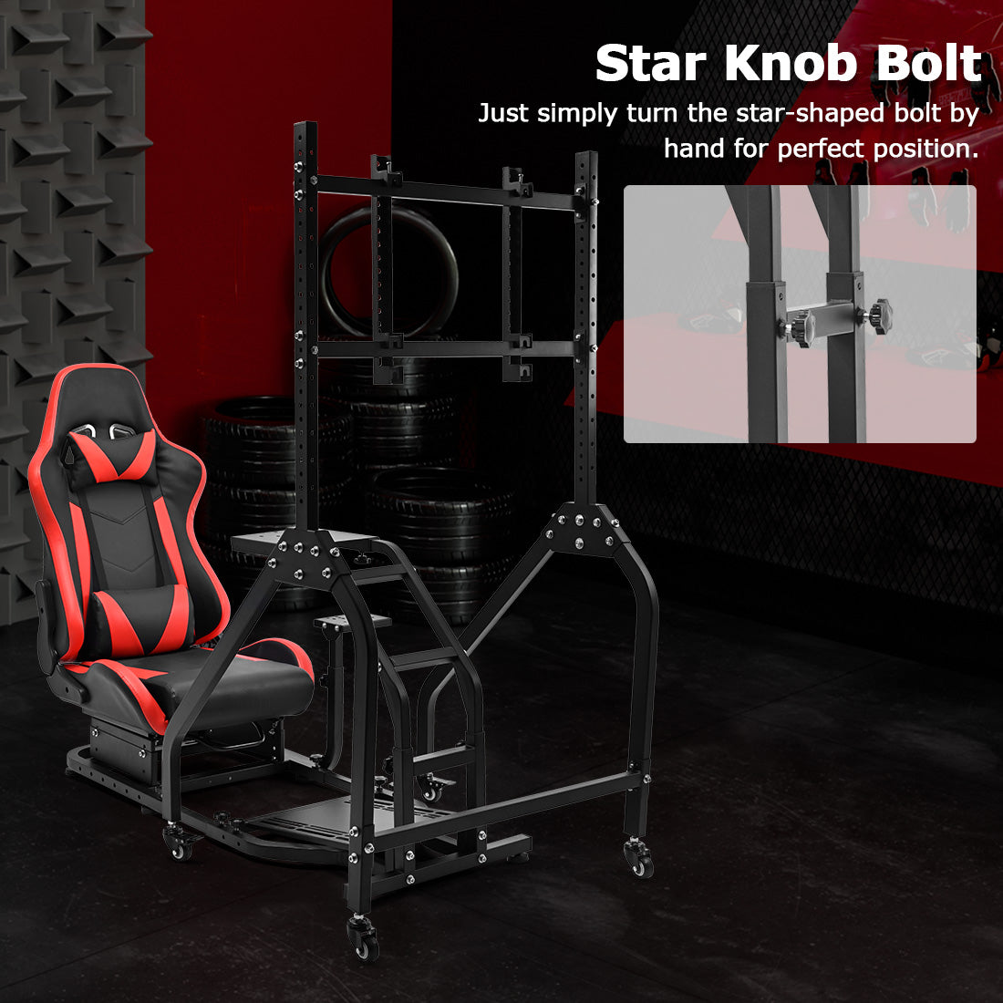 Zootopo Adjustable Racing Sim Cockpit with Red Seat Unobstructed Design for Both Legs Fit for Logitech/Thrustmaster G29 G923 G25 T80 T150 Racing Wheel Cockpit with Monitor Stand Not Include Steering Wheel,Pedals,Handbrake