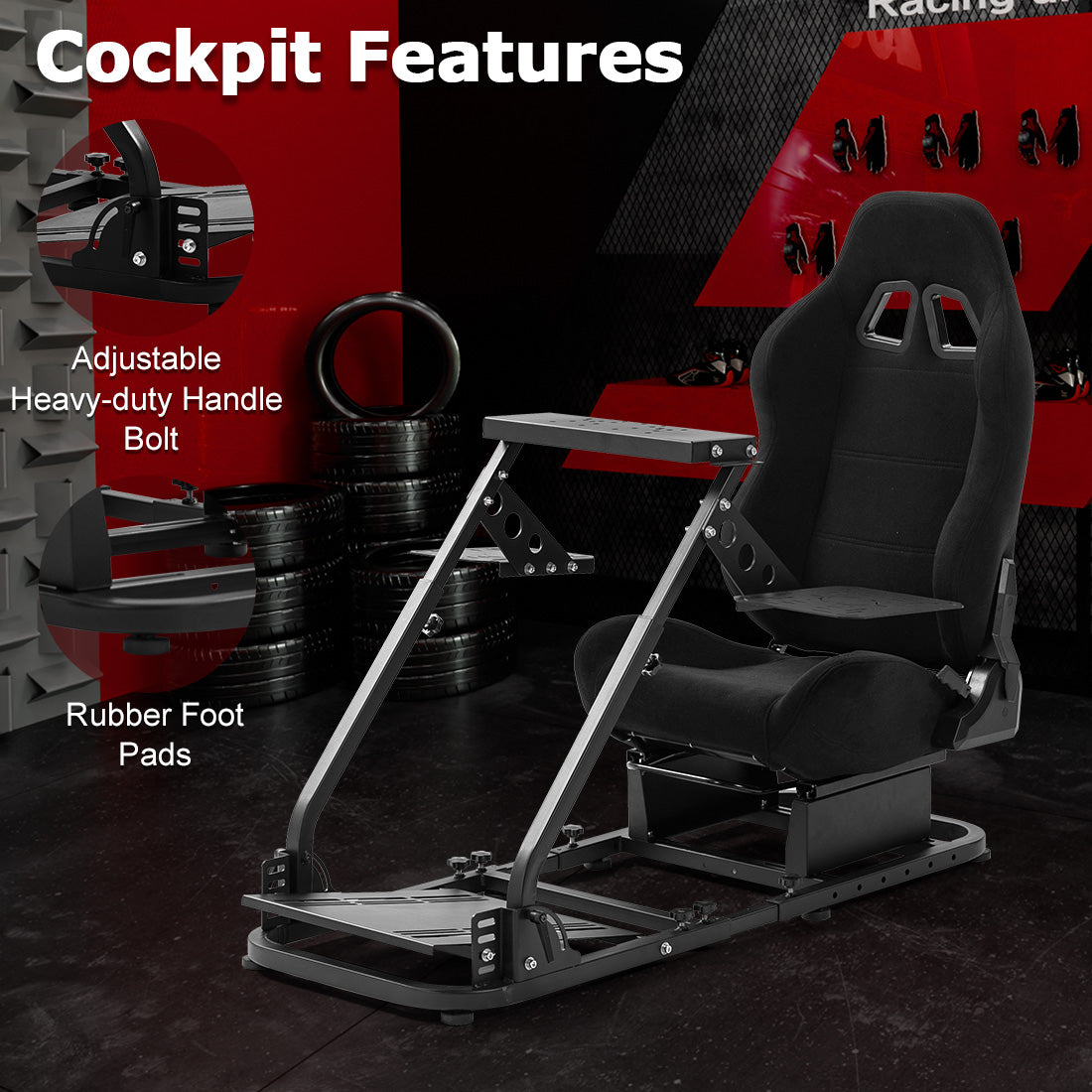 Zootopo Flight Simulator Cockpit with Black Seat Fit for Fanatec/Moza/Logitech X52 PRO/THRUSTMASTER A10,T.16000M FCS Adjustable Versatile,No Joystick,Handbrake,Shifter,Pedals,Steering Wheel,TV Mount