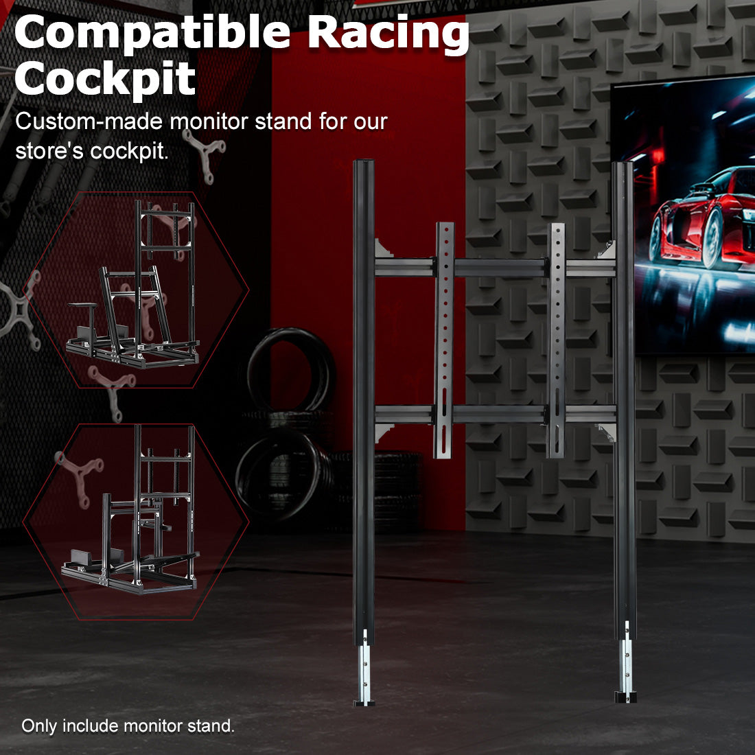 Zootopo 4040 Aluminum Profile Monitor Stand for Racing Simulator Cockpit Compatible with 27-65 Inch Display TV Mount,Adjustable Height,No Steering Wheel,Shift Lever,Pedals,TV,Seat and Cockpit