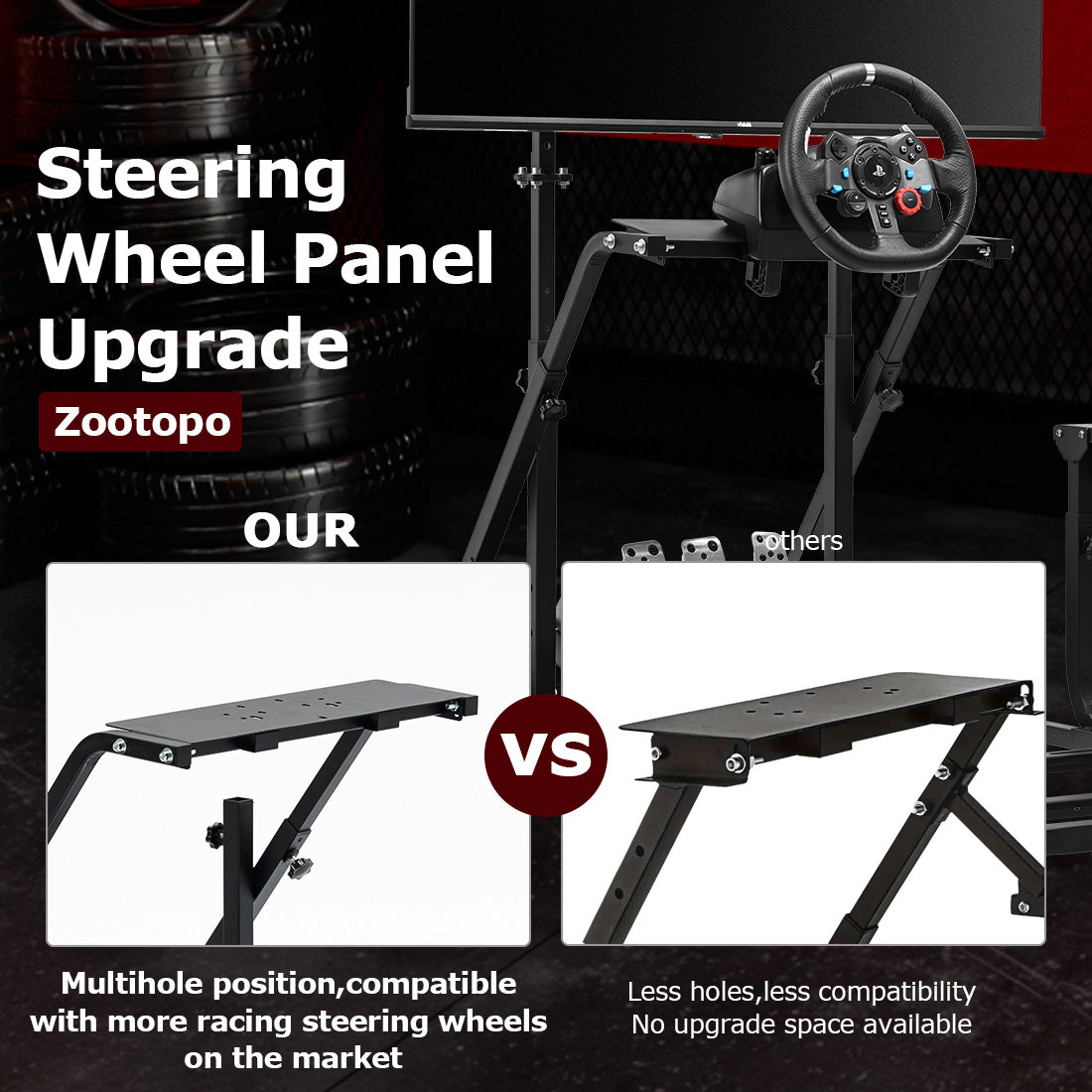 Zootopo Adjustable Sim Racing Cockpit with Monitor Mount, Fit for Logitech G923,Thrustmaster Wheels, Frame Double Arm Reinforcement, No Steering Wheel,Pedal,Display and Seat