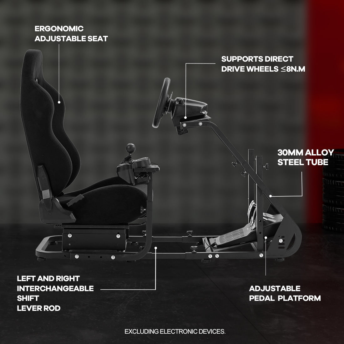 Zootopo Adjustable Sim Racing Cockpit with Black Seat, Fit for Logitech/Thrustmaster/Fanatec G920 G923 G29 Frame, Double Arm Reinforcement, No Steering Wheel, Pedal, Handbrake
