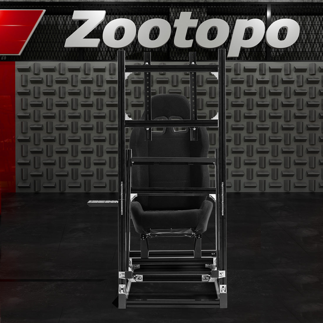 Zootopo 8040 Aluminum Profile Racing Simulator Cockpit with Black Seat & Monitor Frame Fit for Logitech/Thrustmaster/Fanatec G25 G27 G29 G923 T80,F1 Trunk,No Handbrake,Pedals & Steering Wheel