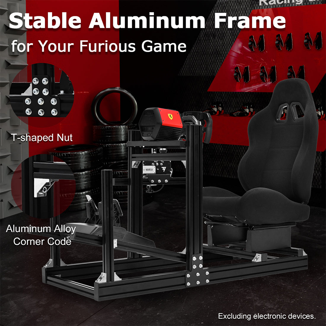 Zootopo 8040 Aluminum Profile Racing Sim Cockpit with Black Seat Fit Logitech G923 G920, Adjuatable Driving Simulator Cockpit Not Include Steering Wheel,Pedals,Handbrake