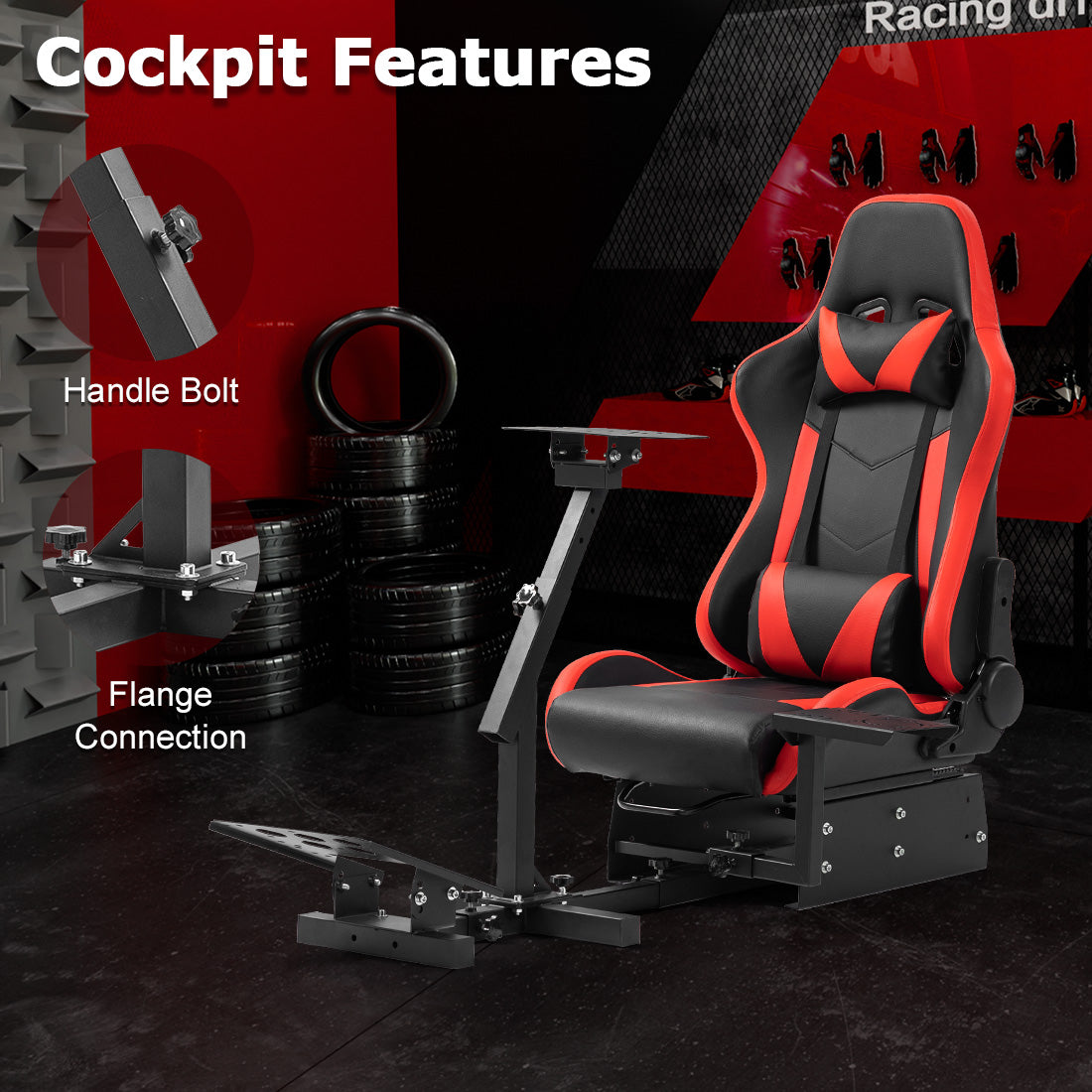 Zootopo Racing Simulator Cockpit with Red Seat Multi-level Adjustment Fit for Logitech/Thrustmaster/Fanatec G29,G920,G923&T300RS&CSL-DD One-Piece Cockpit,Wheel,Handbrake and Pedals Not Included
