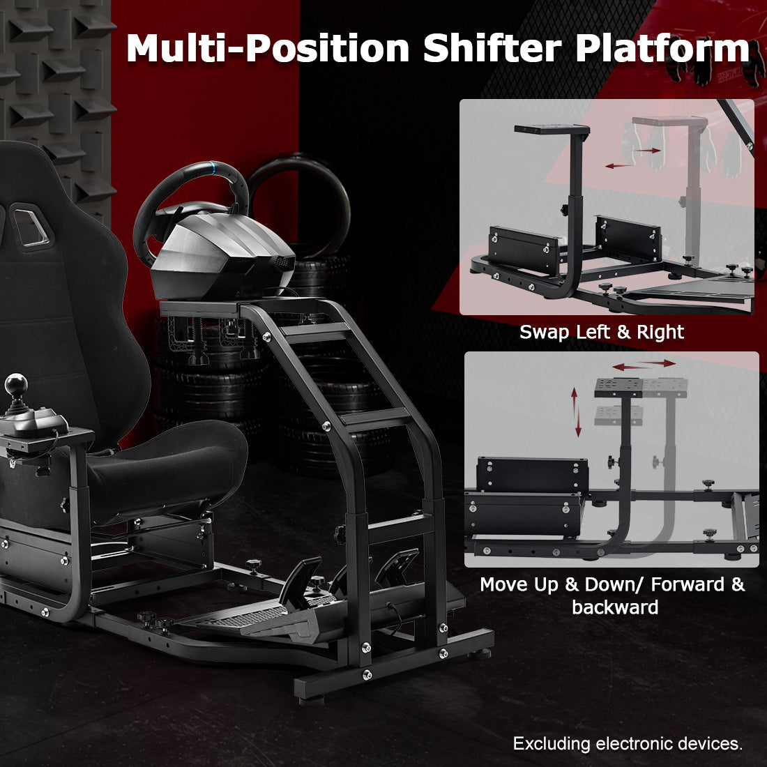 Zootopo Adjustable Racing Sim Cockpit with Red Seat Unobstructed Design for Both Legs Fit for Logitech/Thrustmaster G29 G923 G25 T80 T150 Racing Wheel Cockpit Not Include Steering Wheel,Pedals,Handbrake
