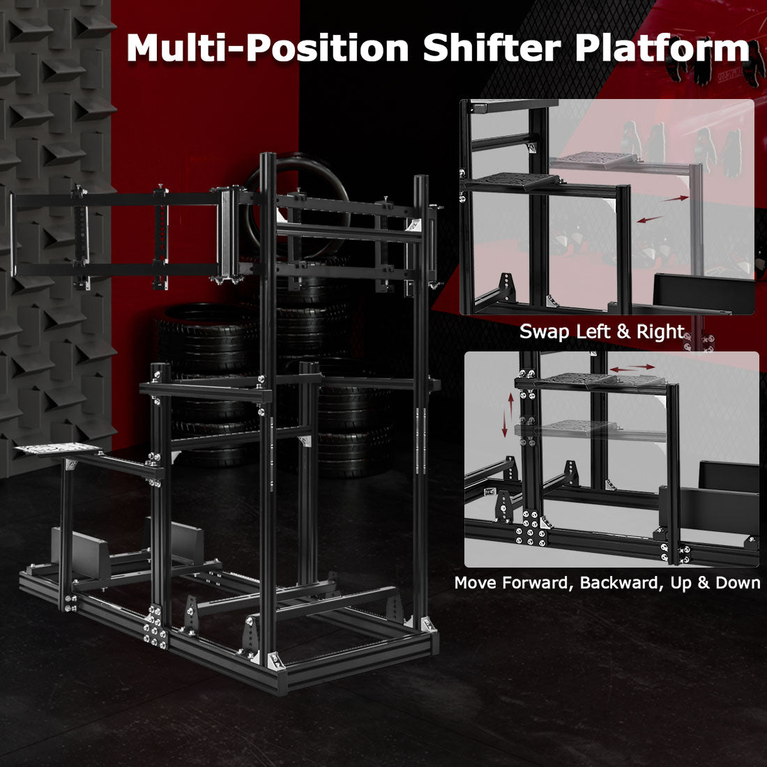 Zootopo Racing Simulator Cockpit with Triple-monitor Setup Crafted from 3060 Aluminum Profile, Fit for Thrustmaster，for Fanatec，for Logitech G29/GPro, Unlimited Adjustment,Not Include Steering Wheel,Pedals,Handbrake