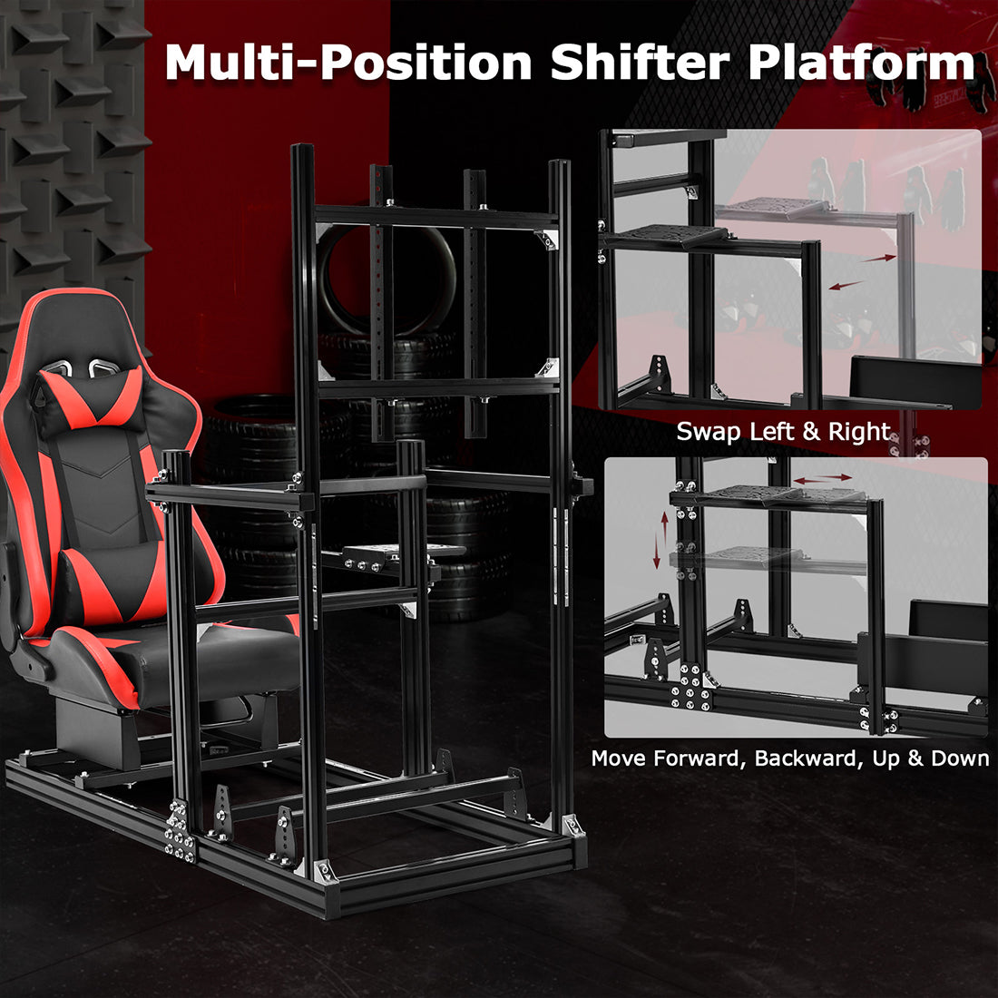 Zootopo Racing Simulator Cockpit with Red Seat and Monitor Mount, crafted from 3060 Aluminum Profile,Fit for Thrustmaster/Fanatec/Logitech G29 GPro, Unlimited Adjustment,Not Include Steering Wheel,Pedals,Handbrake