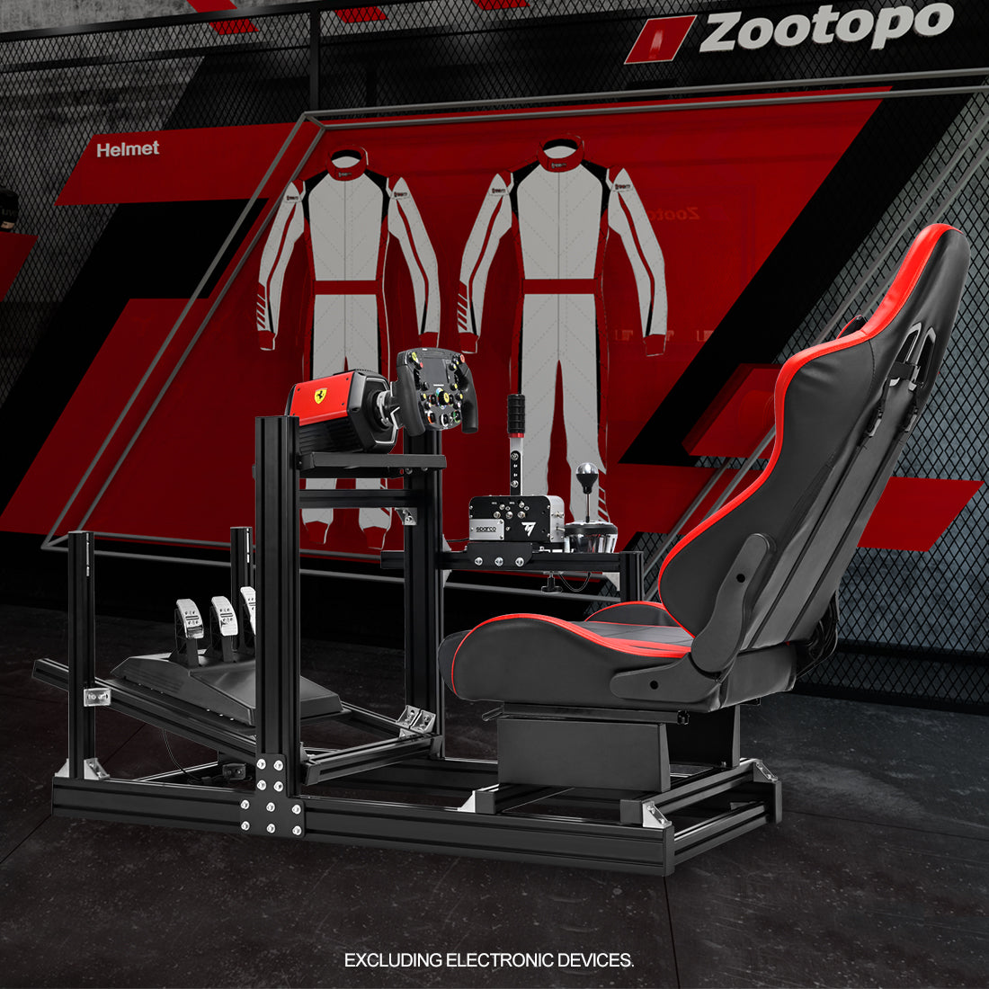 Zootopo 8040 Aluminum Profile Racing Sim Cockpit with Red Seat Fit Logitech G923 G920, Adjuatable Driving Simulator Cockpit Not Include Steering Wheel,Pedals,Handbrake