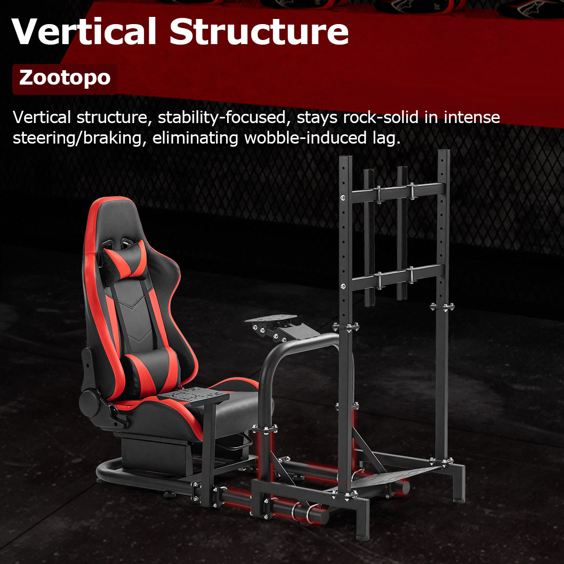 Zootopo Racing Cockpit with TV Stand & Red Seat Fit for Logitech, Thrustmaster,G27,G920,T500,Wheel Shifter Pedals Not Included