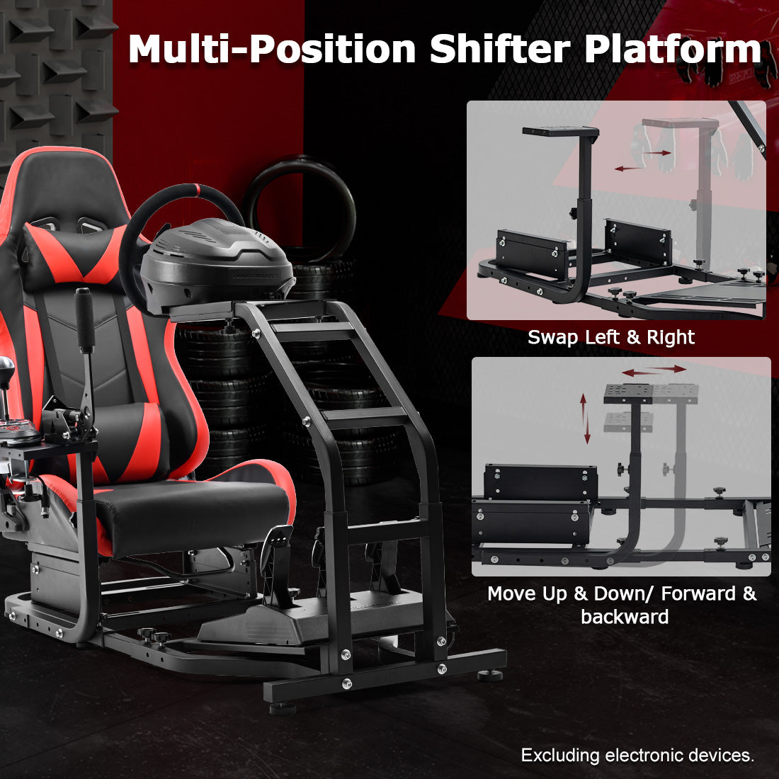 Zootopo Adjustable Racing Sim Cockpit with Red Seat Unobstructed Design for Both Legs Fit for Logitech/Thrustmaster G29 G923 G25 T80 T150 Racing Wheel Cockpit Not Include Steering Wheel,Pedals,Handbrake