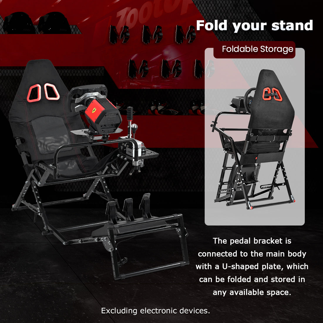 Zootopo Foldable X-Design Rig Racing Simulator Cockpit Frame  With Seat- Direct Drive Compatible Fit for Logitech/Thrustmaster/Fanatec G29 G920 G923 T248 T300 Not Included Wheel Shifter and Pedals