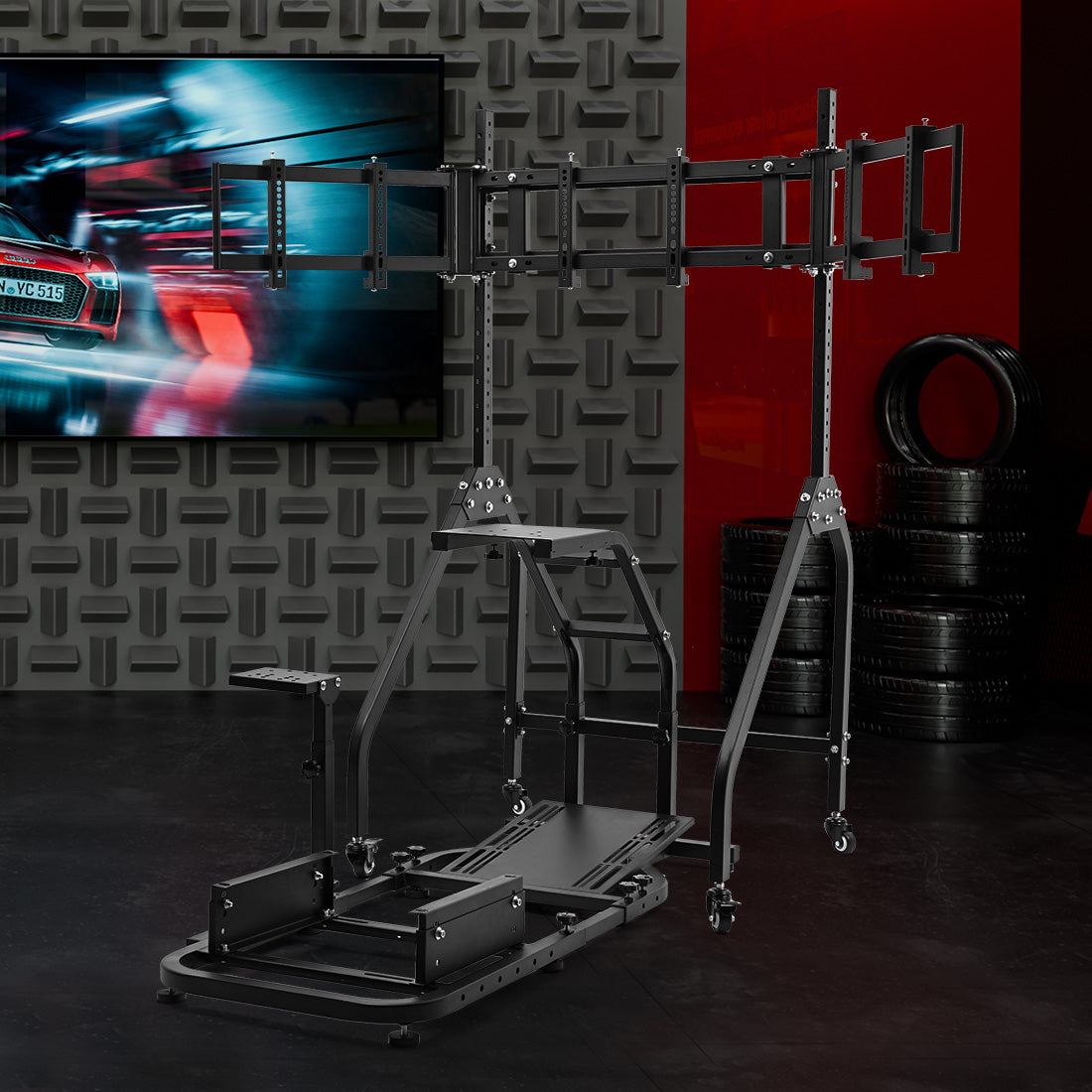 Zootopo Adjustable Racing Sim Cockpit with Triple Monitor Stand Unobstructed Design for Both Legs Fit for Logitech/Thrustmaster G29 G923 G25 T80 T150 Racing Wheel Cockpit Not Include Steering Wheel,Pedals,Handbrake