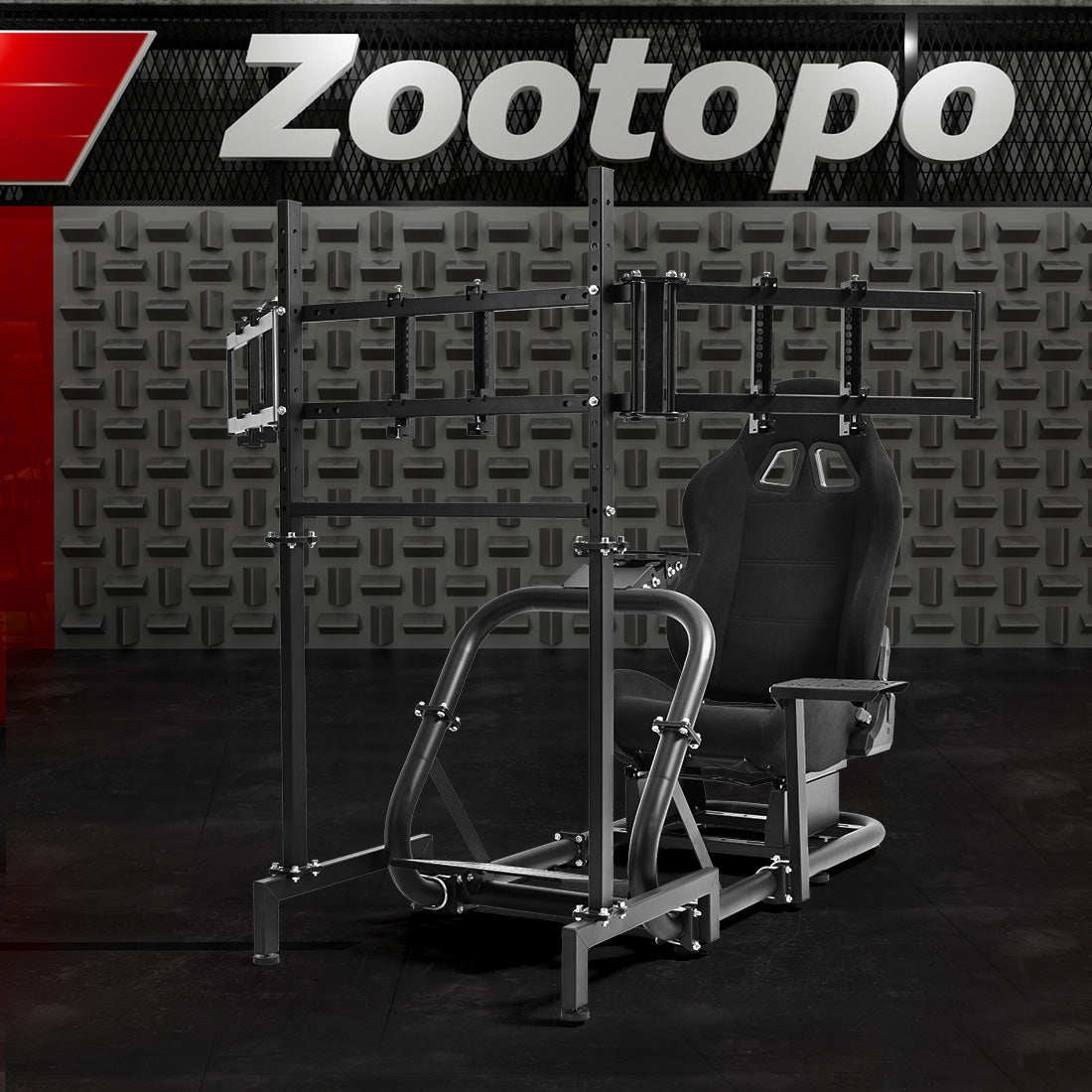 Zootopo Professional Racing Simulator Cockpit Frame with Black Seat&Monitor Stand, Fit for Logitech G920/Thrustmaster/Moza, Shifter Platform Upgrade, No Wheel, Pedals, Handbrake and Monitor