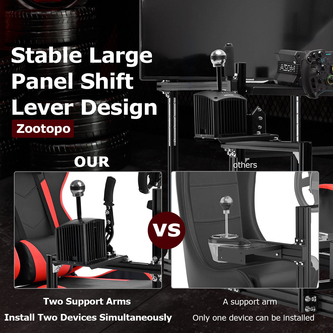 Zootopo 3060 Aluminum Profile Racing Simulator Cockpit with Red Seat and Triple-monitor Setup, Fit for Thrustmaster,for Fanatec,for Logitech G29 , Adjustable Driving Simulator Cockpit, Does Not Include Steering Wheel, Pedals, or Handbrake